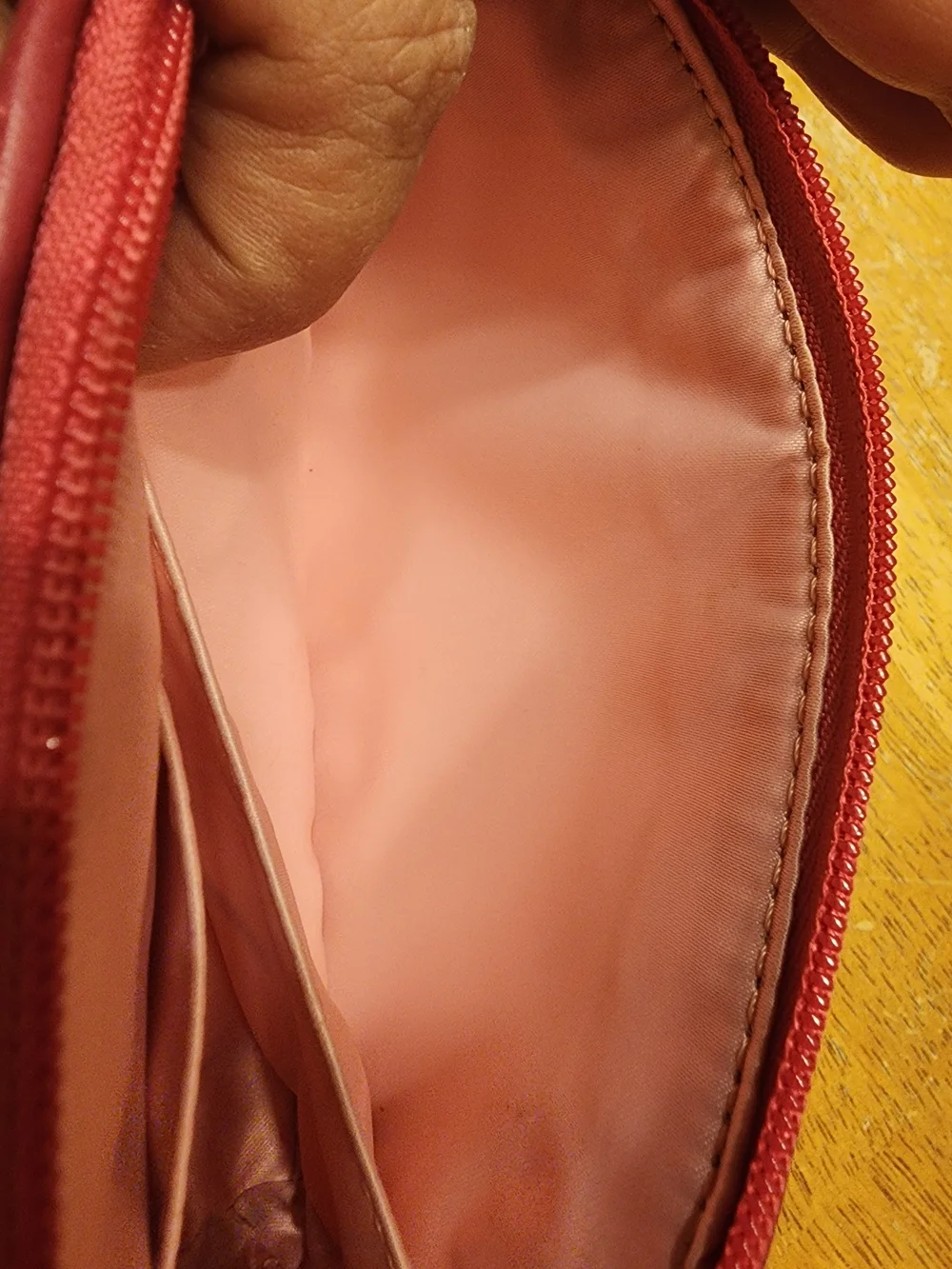 Coach Red Signature Stripe Cosmetic Pouch with Cream & Pink Center Stripe